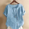 Vintage Harajuku Button T Shirt Casual Summer Short Sleeve Cotton Linen Solid Loose Blouse Elegant Oversize Tee Shirt Streetwear