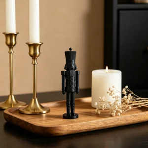 Vintage Nutcracker Figurine Christmas Desktop Ornament Home Office Shelf Decor Holiday Statue Tabletop Black White 3D Printed