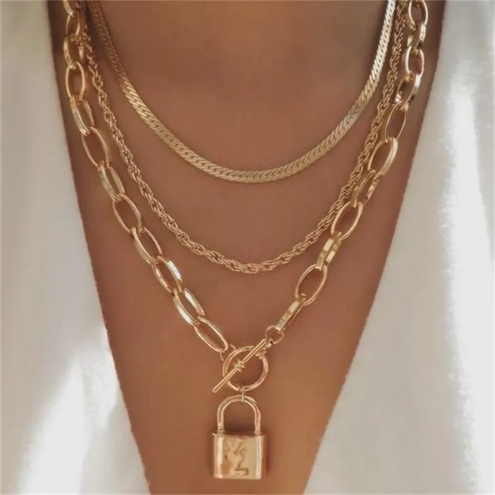 Vintage Punk Gold-plate Thick Chain Head Portrait Coin Pendant Necklace For Women Fashion Multilevel Geometric Hip Hop Jewelry - Image 4