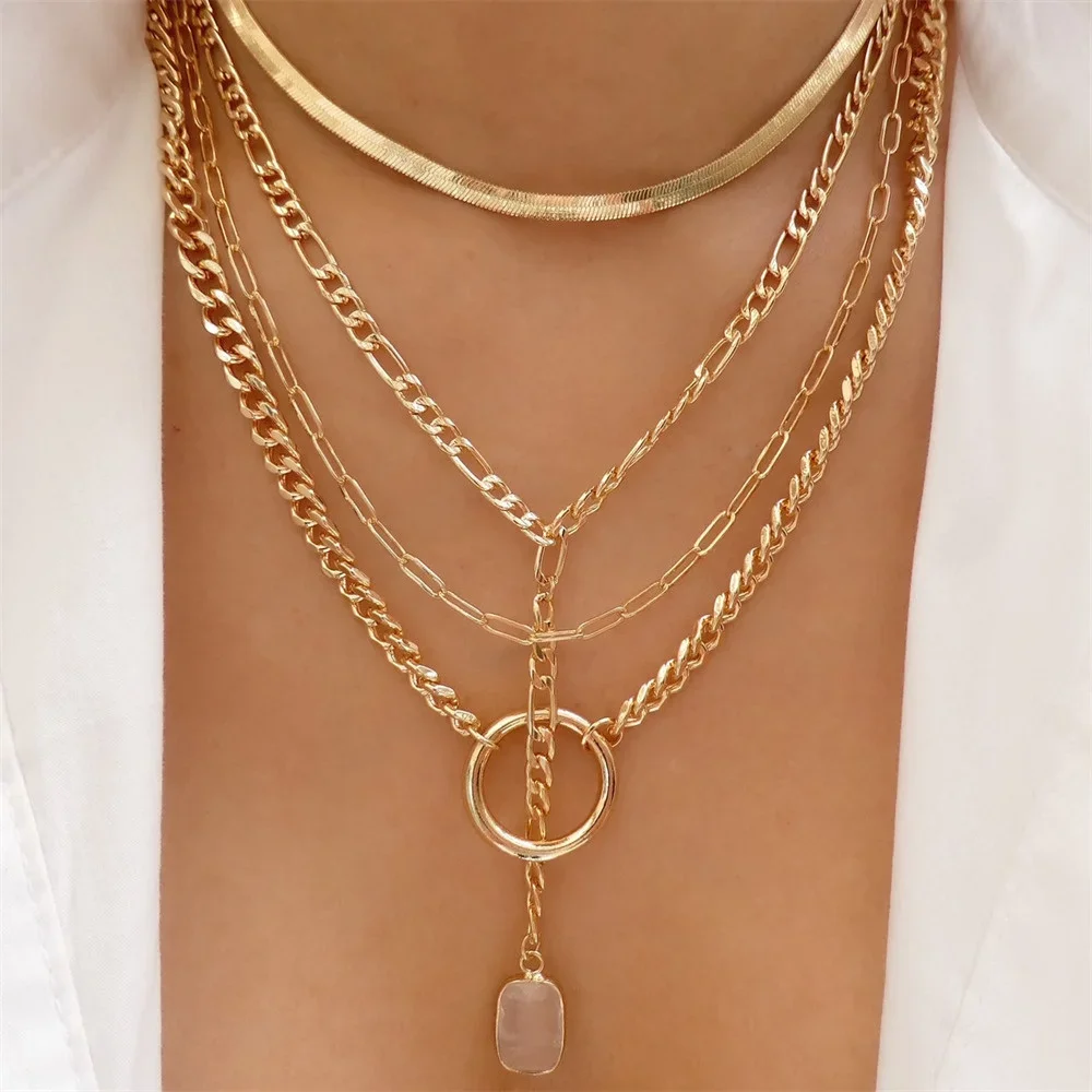 Vintage Punk Gold-plate Thick Chain Head Portrait Coin Pendant Necklace For Women Fashion Multilevel Geometric Hip Hop Jewelry - Image 6