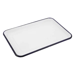 Vintage Rectangular Enamel Baking Pan White Retro Kitchen Tray for Baking Roasting Serving Fruits Bread Salad Pizza Toast Cake
