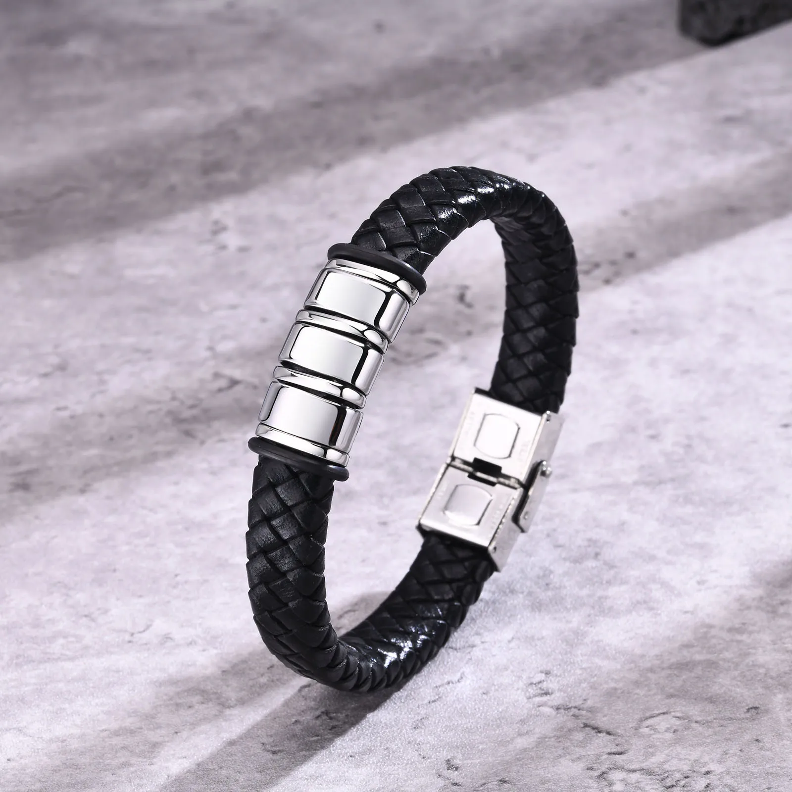 Vnox Free Custom Leather Bracelets for Men,Personalized 2-6 Names Braid Rope Chain Wristband Family Gifts for Dad Father - Image 6