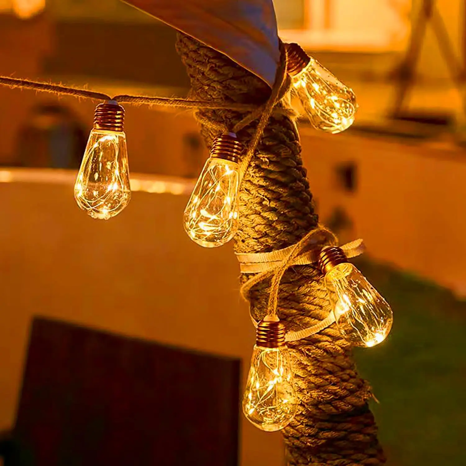 Waterproof Outdoor Solar Light Fence, Remote Control Hemp Rope 7M 16 Bulb Garden Garland for Yard Porch Decor Fairy String Light - Image 3