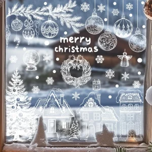 White Christmas Tree Window Stickers Wall Decor Xmas Static Electricity Glass Stickers Noel Merry Christmas Decor Happy New Year
