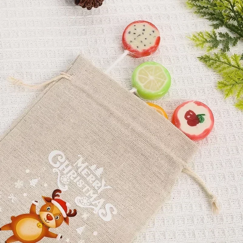 Wholesale Christmas Linen Bags Cartoon Santa Claus Snowman Candy Gifts Drawstring Bag for Xmas Party Packaging Storage Pouches - Image 5