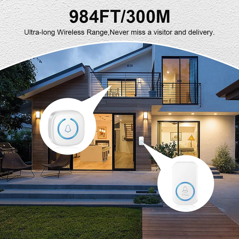 Wireless Doorbell Intelligent Welcome Door Bell 300M/984 FT Remote 60 Songs Melodies Home Smart Doorbell US EU UK Plug Optional - Image 2