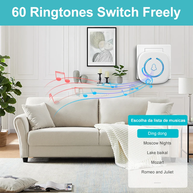 Wireless Doorbell Intelligent Welcome Door Bell 300M/984 FT Remote 60 Songs Melodies Home Smart Doorbell US EU UK Plug Optional - Image 3