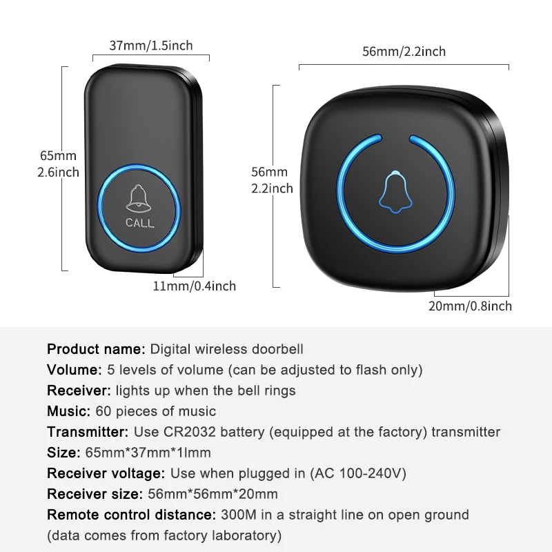 Wireless Doorbell Intelligent Welcome Door Bell 300M/984 FT Remote 60 Songs Melodies Home Smart Doorbell US EU UK Plug Optional - Image 8