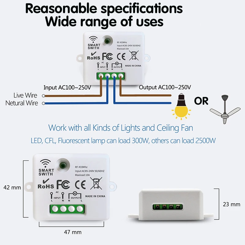 Wireless Smart Switch Light 433Mhz RF 86 Wall Panel Switch with Remote Control Mini Relay Receiver 220V Home Led Light Lamp Fan - Image 5
