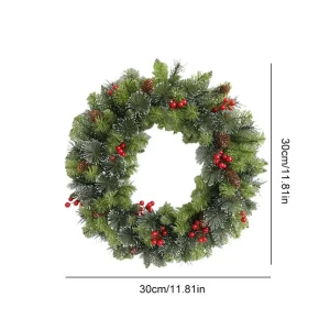 With Pinecone and Berry Christmas Hanging Garland 20/30/40cm Holiday Art Xmas Wreath Gifts Artificial Multifunctional