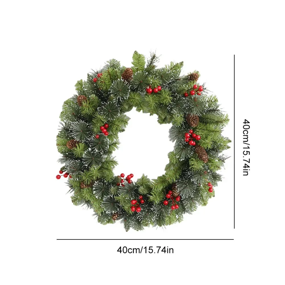With Pinecone and Berry Christmas Hanging Garland 20/30/40cm Holiday Art Xmas Wreath Gifts Artificial Multifunctional - Image 4