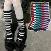 Women black white stripe Knee High Socks Sweet Lolita Harajuku Stocking Girls Soft Stylish Streetwear Cosplay Goth Accessories