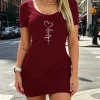 Women's Sexy Heart-Shaped round Neck Short-Sleeved Dress And Skirt Set for Summer Wear New 2026