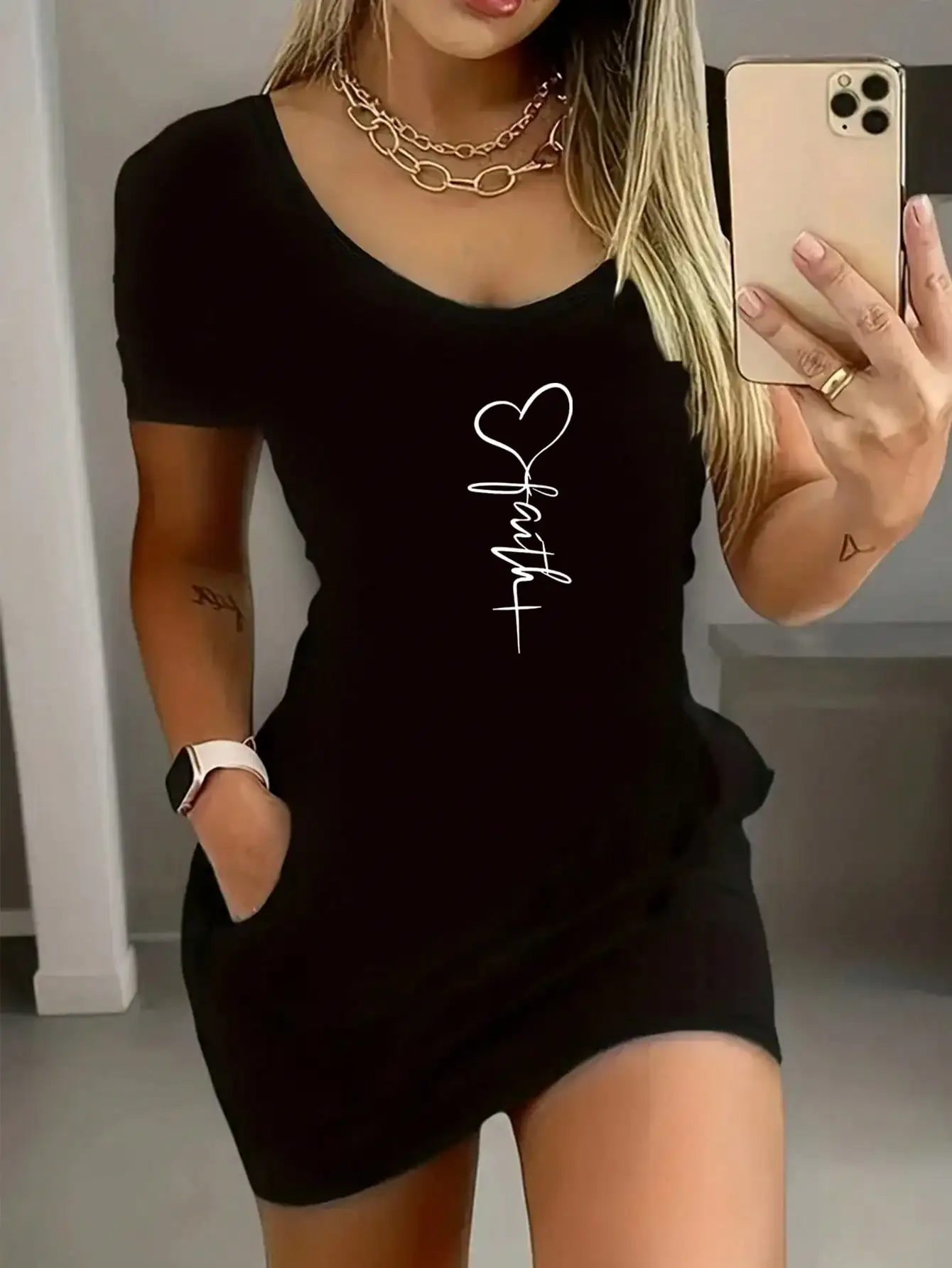 Women's Sexy Heart-Shaped round Neck Short-Sleeved Dress And Skirt Set for Summer Wear New 2026 - Image 3