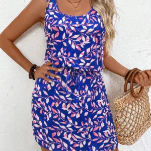 Women's Spring/Summer Floral Print Round Neck Sleeveless Casual Dress