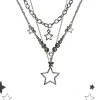 Women's Trendy Y2K Vintage Goth Star Pendant Necklace Multi Layered Simple Metal Chain Charm Statement Jewelry Gift