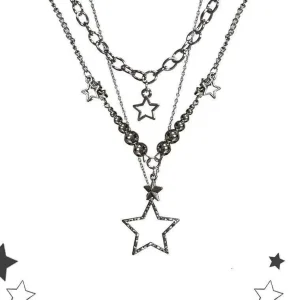 Women's Trendy Y2K Vintage Goth Star Pendant Necklace Multi Layered Simple Metal Chain Charm Statement Jewelry Gift