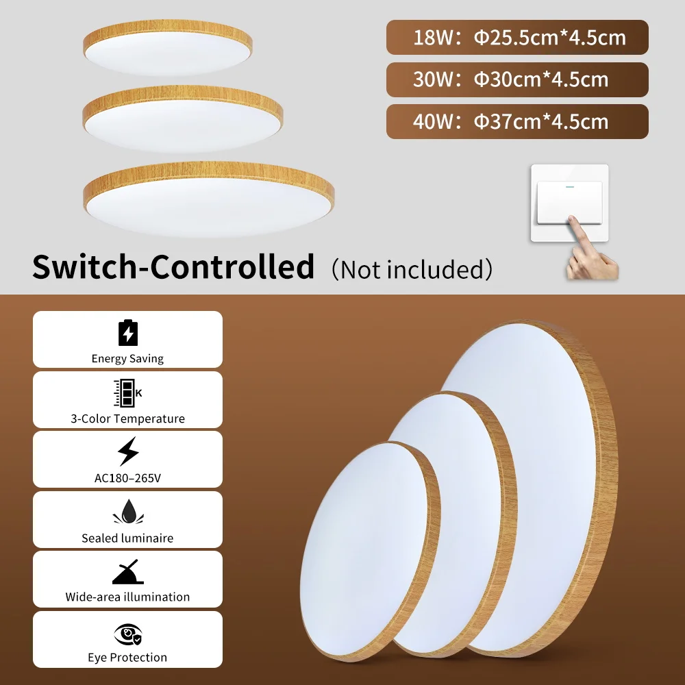 Wood Grain Color Ceiling Light LED Chandelier Ceiling Lights Tricolor Panel Lamps For Kitchen Living Room Bedroom Bathroom Decor - Image 6