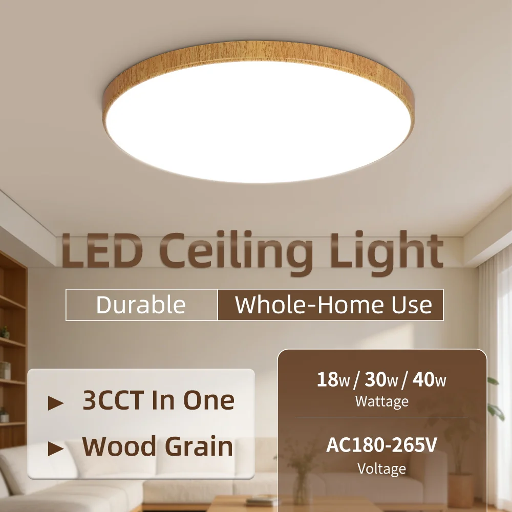 Wood Grain Color Ceiling Light LED Chandelier Ceiling Lights Tricolor Panel Lamps For Kitchen Living Room Bedroom Bathroom Decor
