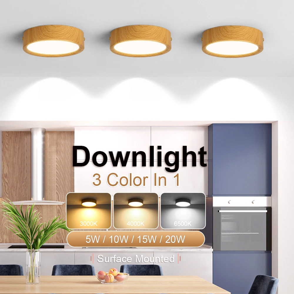 Wood Grain Color Ceiling Light LED Spot Downlight Surface Mounted Downlights Thin Foldable Spotlight Living Room Spots Ceiling