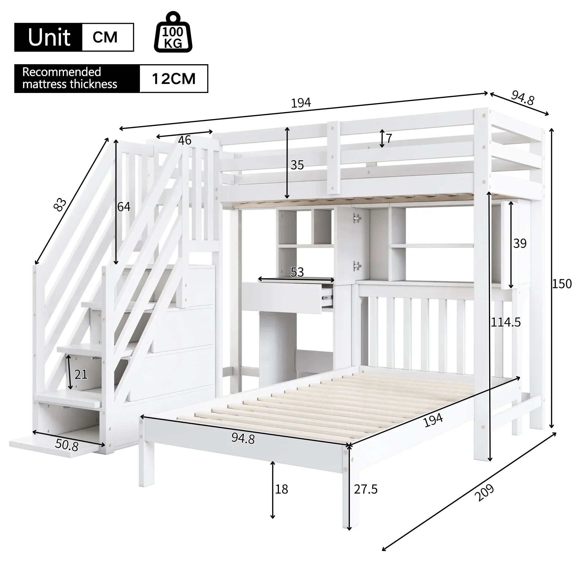 Wood House Bunk Bunk Bed Double Bed Multifunctional Children's Bed Storage Space Function With Desk And Shelve No Mattres PINGGO - Image 3