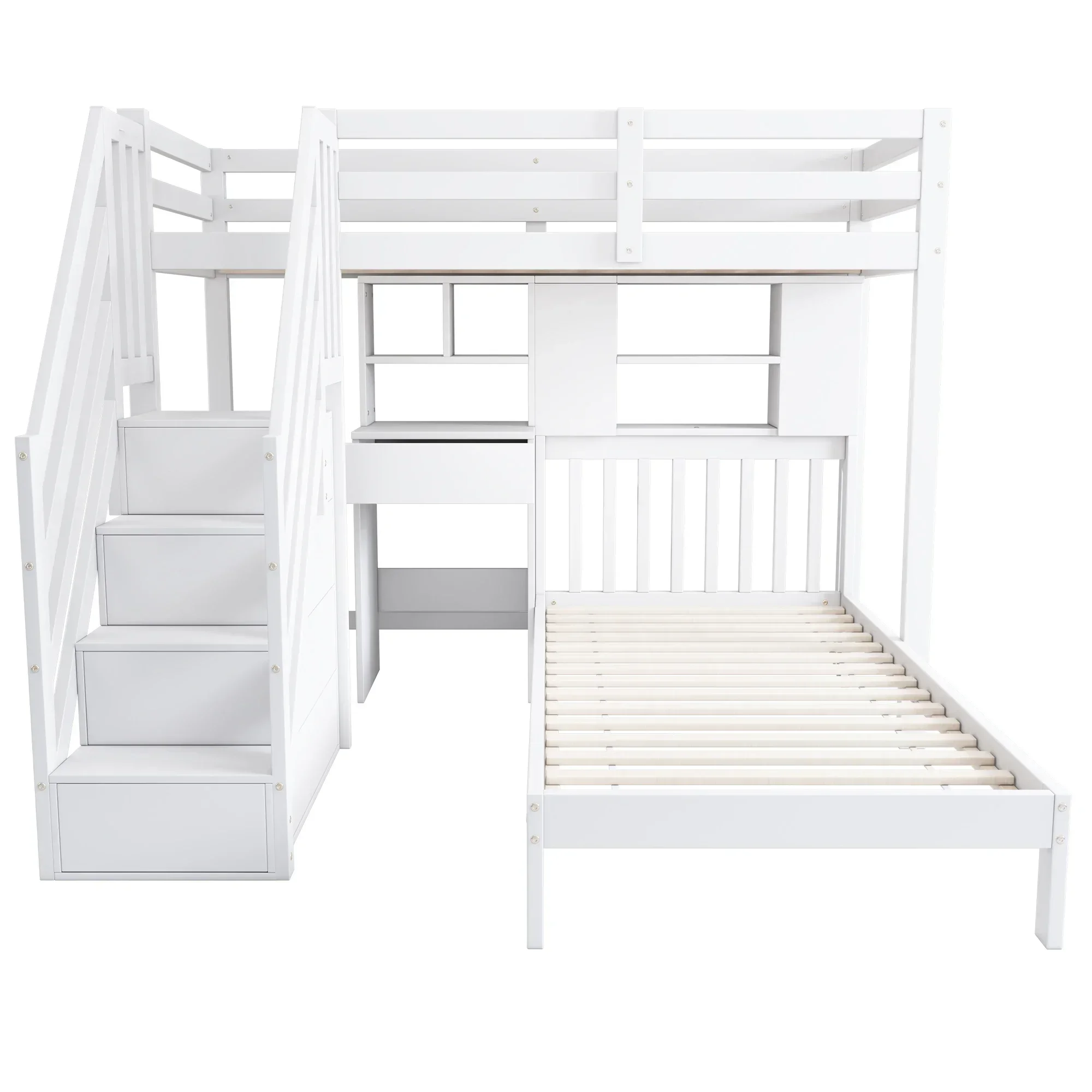Wood House Bunk Bunk Bed Double Bed Multifunctional Children's Bed Storage Space Function With Desk And Shelve No Mattres PINGGO - Image 5