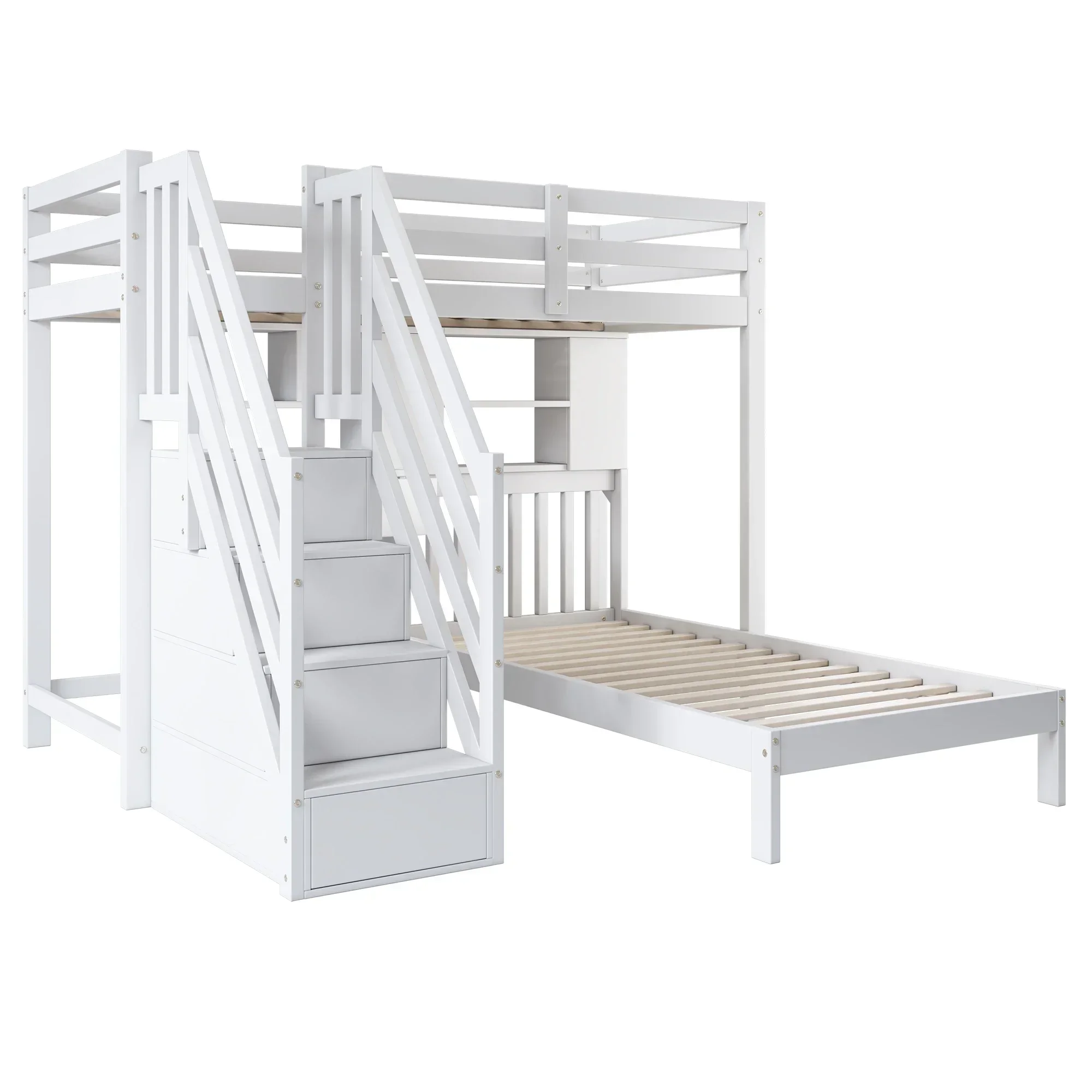 Wood House Bunk Bunk Bed Double Bed Multifunctional Children's Bed Storage Space Function With Desk And Shelve No Mattres PINGGO