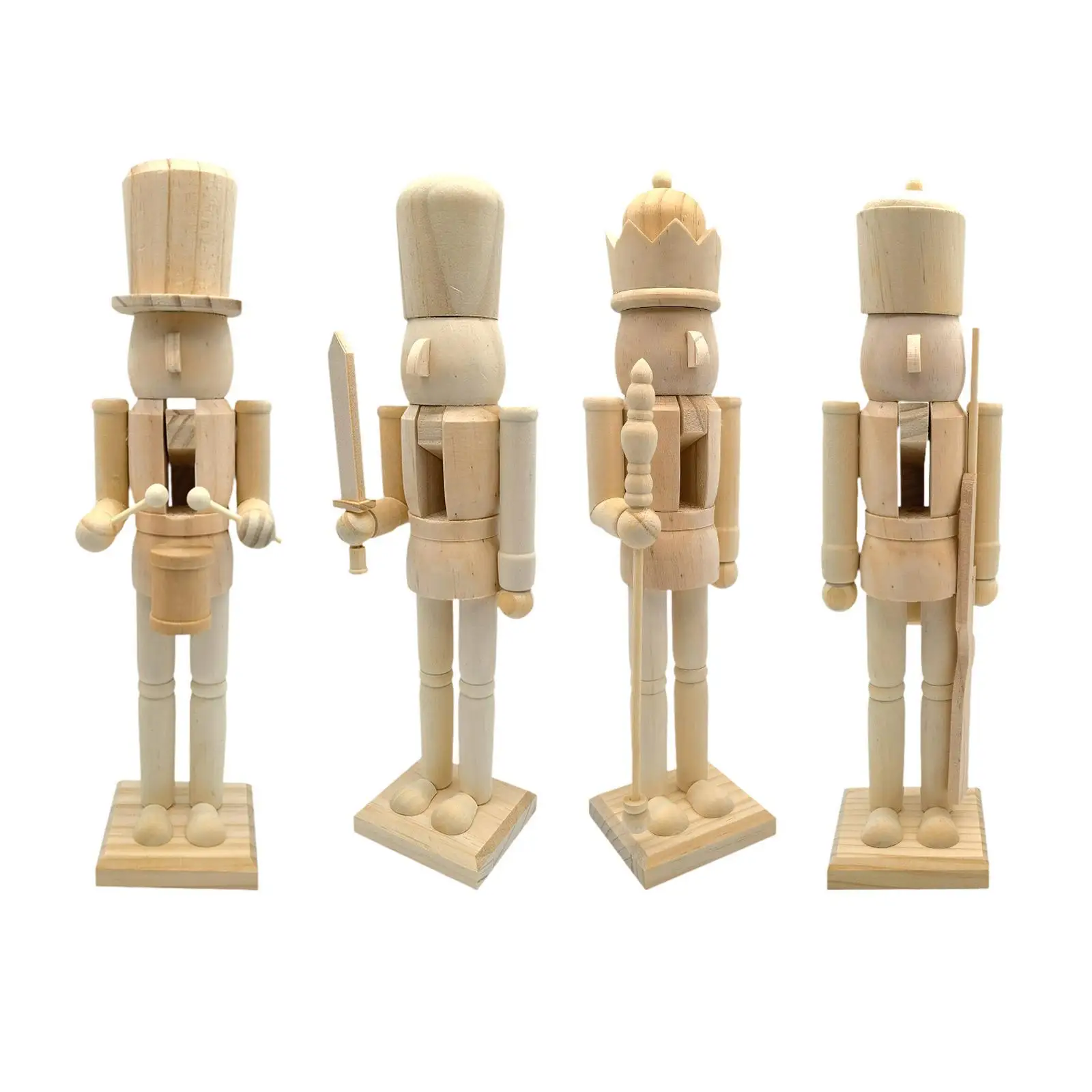 Wood Nutcracker Figurines Puppet Toy 38cm DIY Blank Unpainted Nutcracker for Arts Project Christmas Craft Supplies Table Decor