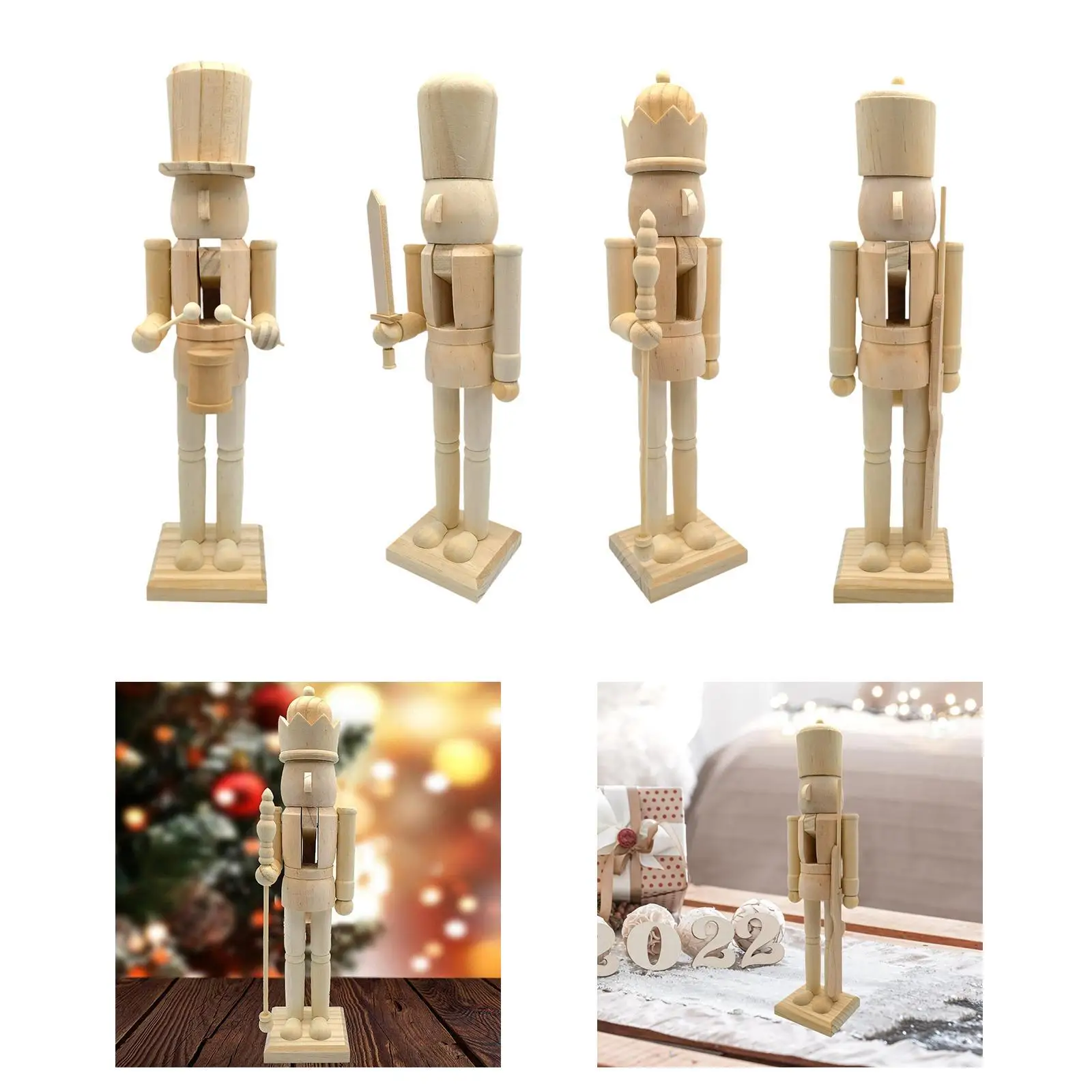 Wood Nutcracker Figurines Puppet Toy 38cm DIY Blank Unpainted Nutcracker for Arts Project Christmas Craft Supplies Table Decor