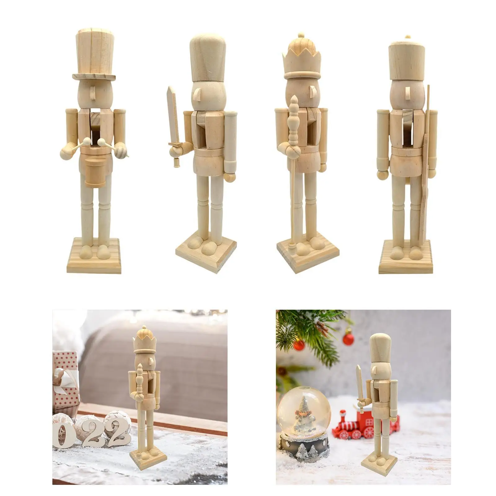 Wood Nutcracker Figurines Puppet Toy 38cm DIY Blank Unpainted Nutcracker for Arts Project Christmas Craft Supplies Table Decor