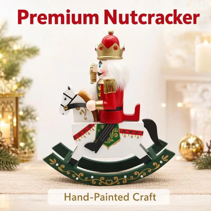 Wooden Holiday Soldier Rocking Horse Figure, Nutcrackers Christmas Decorations for Shelf, Desk, Entryway, Home Y5GB - Image 3