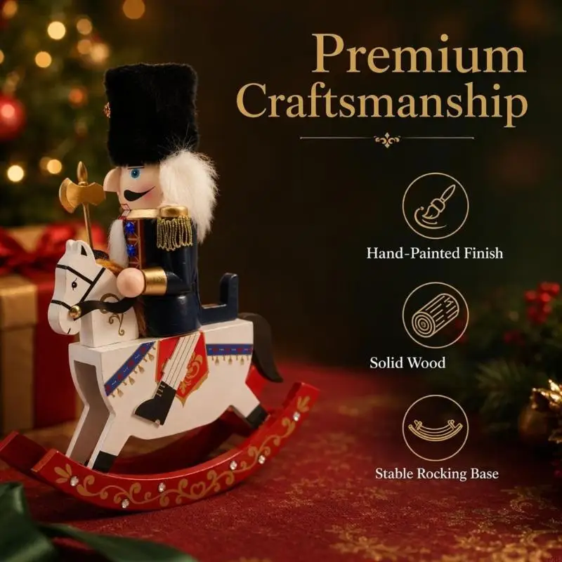 Wooden Holiday Soldier Rocking Horse Figure, Nutcrackers Christmas Decorations for Shelf, Desk, Entryway, Home Y5GB - Image 4