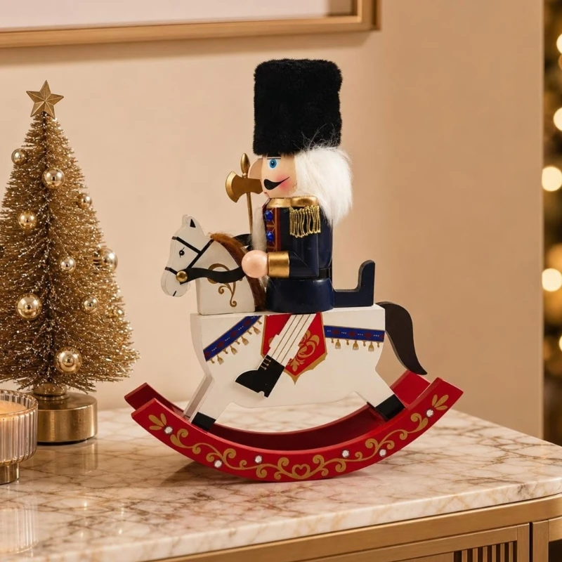 Wooden Holiday Soldier Rocking Horse Figure, Nutcrackers Christmas Decorations for Shelf, Desk, Entryway, Home Y5GB