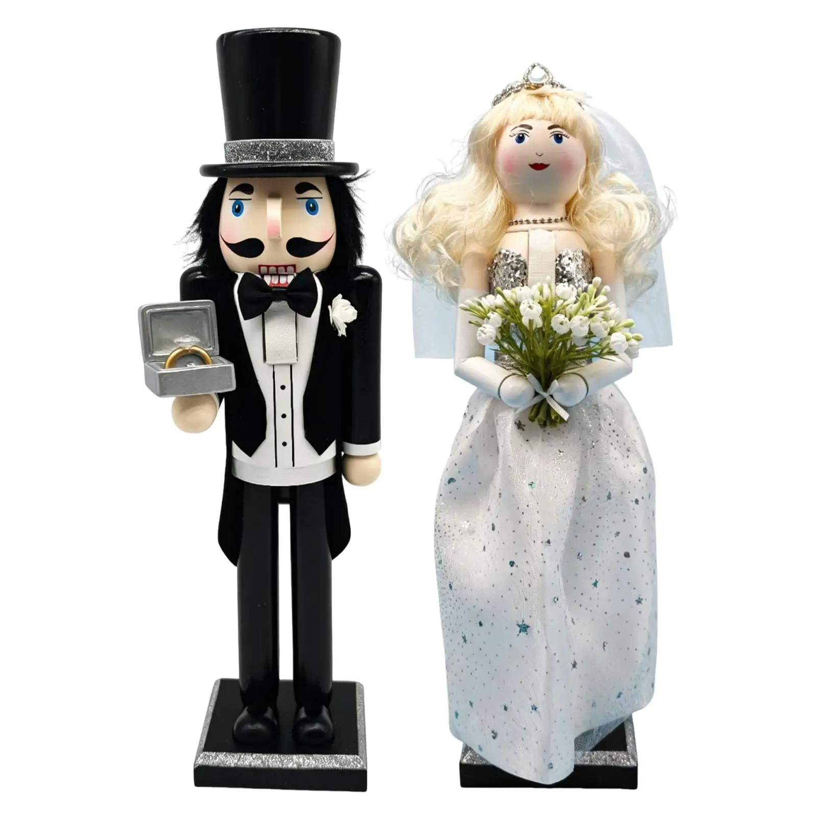 Wooden Nutcracker Decorations Wedding Dress Groom And Bride Decorations Painted Wood Romantic Newlywed Couple Souvenir Decor - Image 2