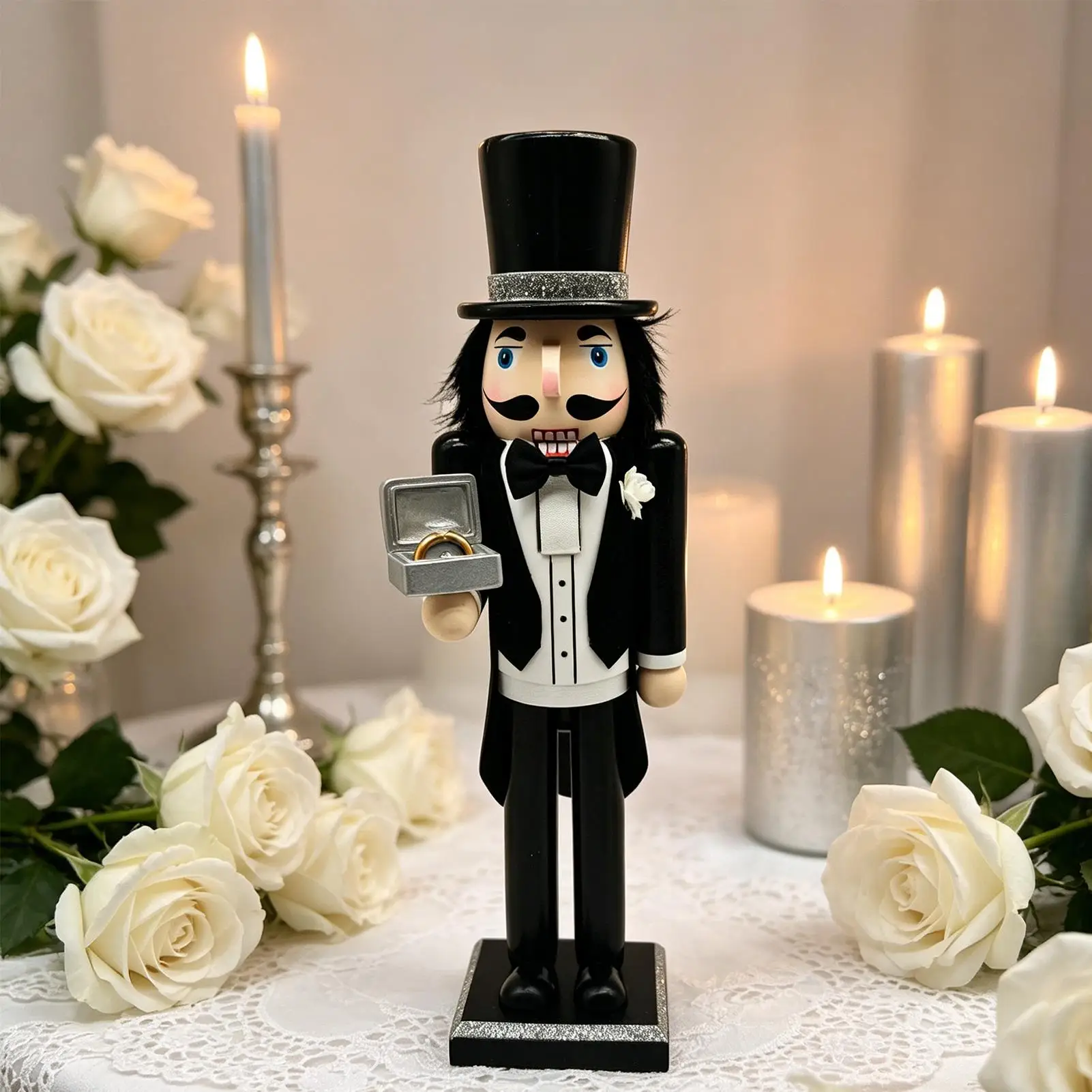 Wooden Nutcracker Decorations Wedding Dress Groom And Bride Decorations Painted Wood Romantic Newlywed Couple Souvenir Decor - Image 4