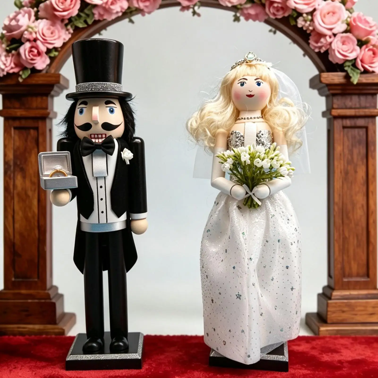 Wooden Nutcracker Decorations Wedding Dress Groom And Bride Decorations Painted Wood Romantic Newlywed Couple Souvenir Decor - Image 5