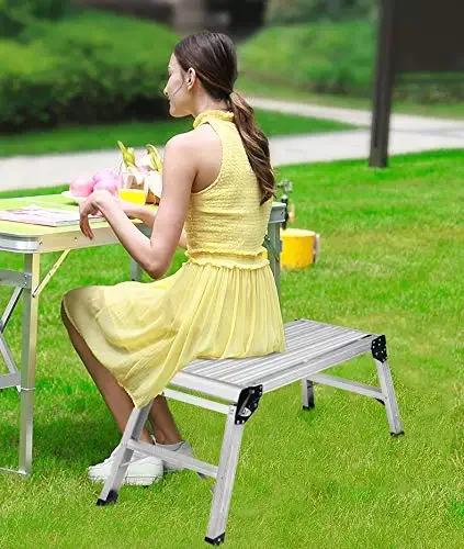 Work Platform Step Ladder Heavy Duty Foldable Aluminum Platform 330 LBS Capacity Horse Stool Household Folding Car Wash Table - Image 6