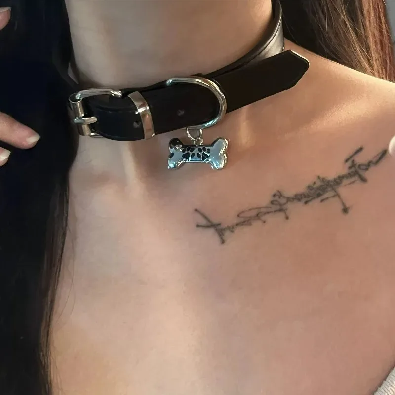 Y2K Pink Leather Dog Claw Bone Punk Trendy Necklace for Women Exquisite PU Charms Choker Sweet Cool Party Jewelry Gifts - Image 3