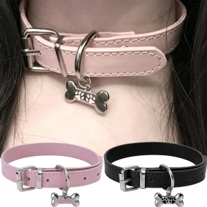 Y2K Pink Leather Dog Claw Bone Punk Trendy Necklace for Women Exquisite PU Charms Choker Sweet Cool Party Jewelry Gifts