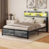 YITAHOME King Size Grey Bed Frame with LED Headboard, USB Ports & 2 Shelves - Metal Platform, No Box Spring Needed