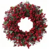 Yannew 18inch Winter Christmas Holly Berry Wreaths for Front Door Silver Snowy Wreath for Xmas Hoilday Indoor Oudoor Decoration