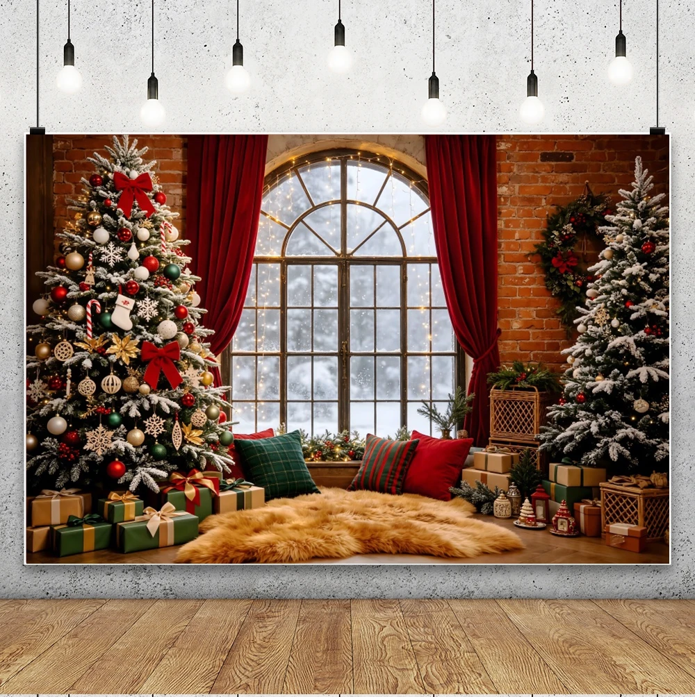Yeele Christmas Fireplace Photography Backdrop Red Curtain Xmas Tree Winter Indoor Background New Year Family Kids Photo Studio - Image 4
