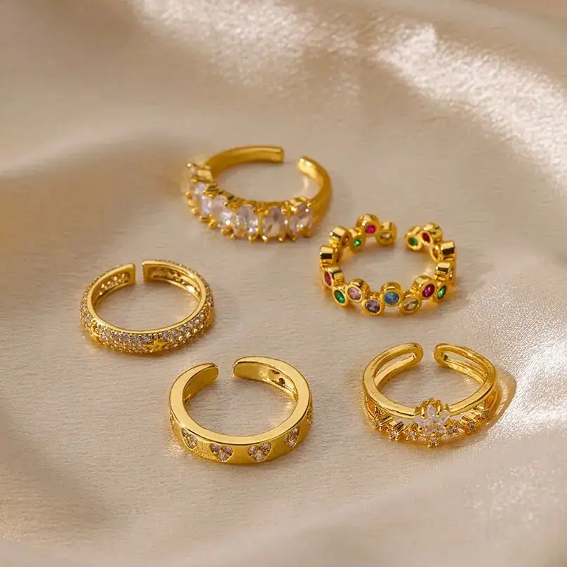 Zircon Geometric Heart Rings For Women Stainless Steel Gold Color Wedding Ring Luxury Aesthetic Jewlery Couple Gift 2025 - Image 2