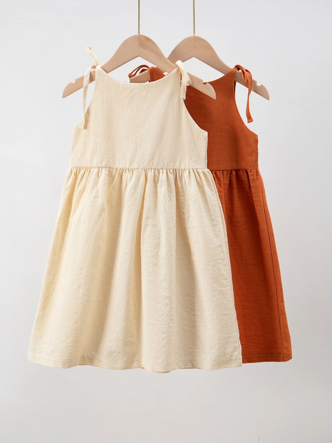 hot sales spring summer fall fashion solid color linen big pocket lace-up slip dress baby girl dress designs - Image 2