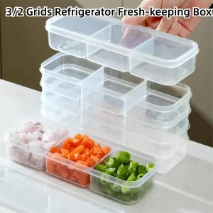 with Clear Lids Refrigerator Fresh-keeping Box Sealed Storage Stackable Food Storage Box 3/2 Grids Transparent