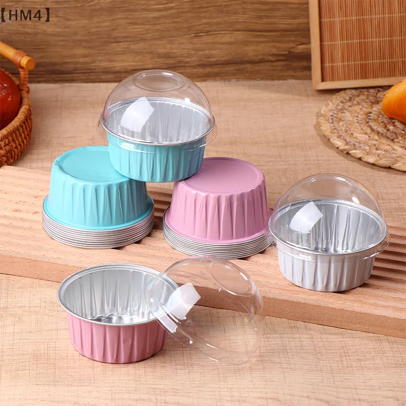 〔HM4〕10Pcs 125ML Ramekins With Dome Lids Aluminum Foil Baking Cups Cupcake Muffin Liners Pudding Dessert Cups For Wedding - Image 2
