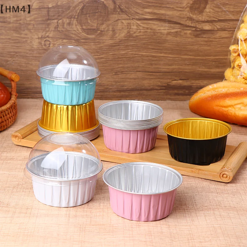 〔HM4〕10Pcs 125ML Ramekins With Dome Lids Aluminum Foil Baking Cups Cupcake Muffin Liners Pudding Dessert Cups For Wedding - Image 3