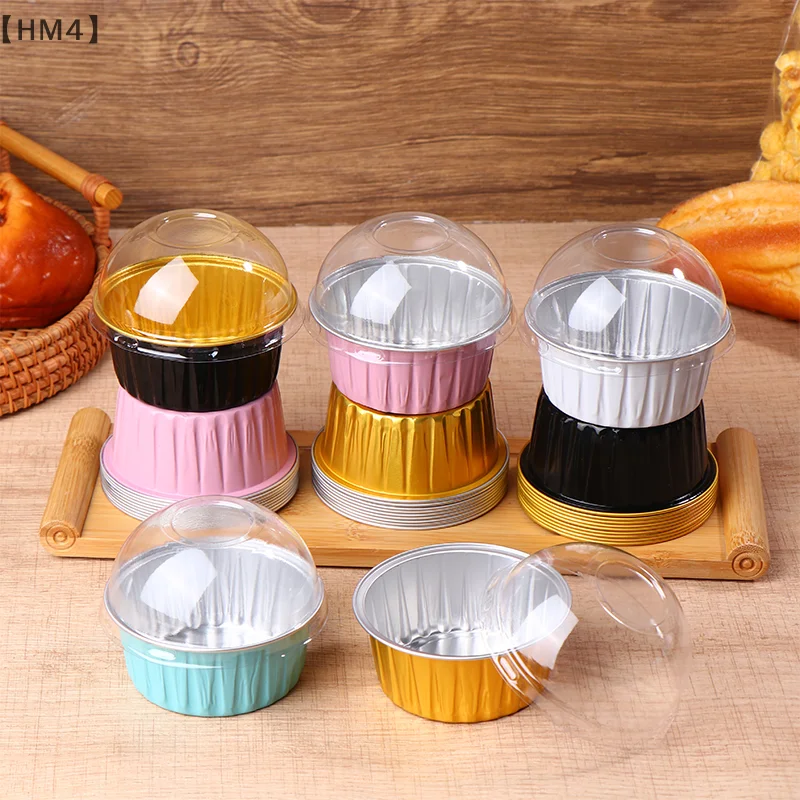 〔HM4〕10Pcs 125ML Ramekins With Dome Lids Aluminum Foil Baking Cups Cupcake Muffin Liners Pudding Dessert Cups For Wedding - Image 4