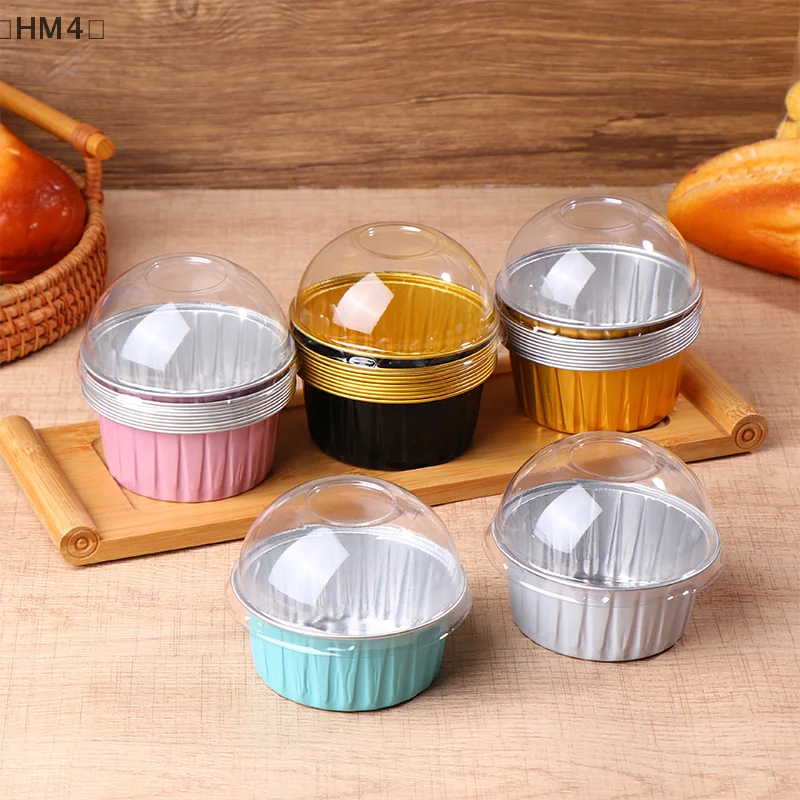〔HM4〕10Pcs 125ML Ramekins With Dome Lids Aluminum Foil Baking Cups Cupcake Muffin Liners Pudding Dessert Cups For Wedding - Image 5