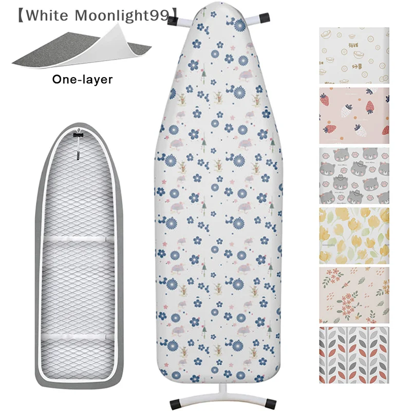 〔White〕Durable Ironing Board Cloth Heat Resistant Decorative Ironing Board Cover With Floral Animals Design Laundry Supplies
